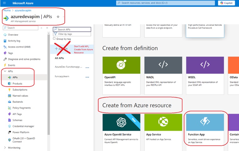 APIM create from function app