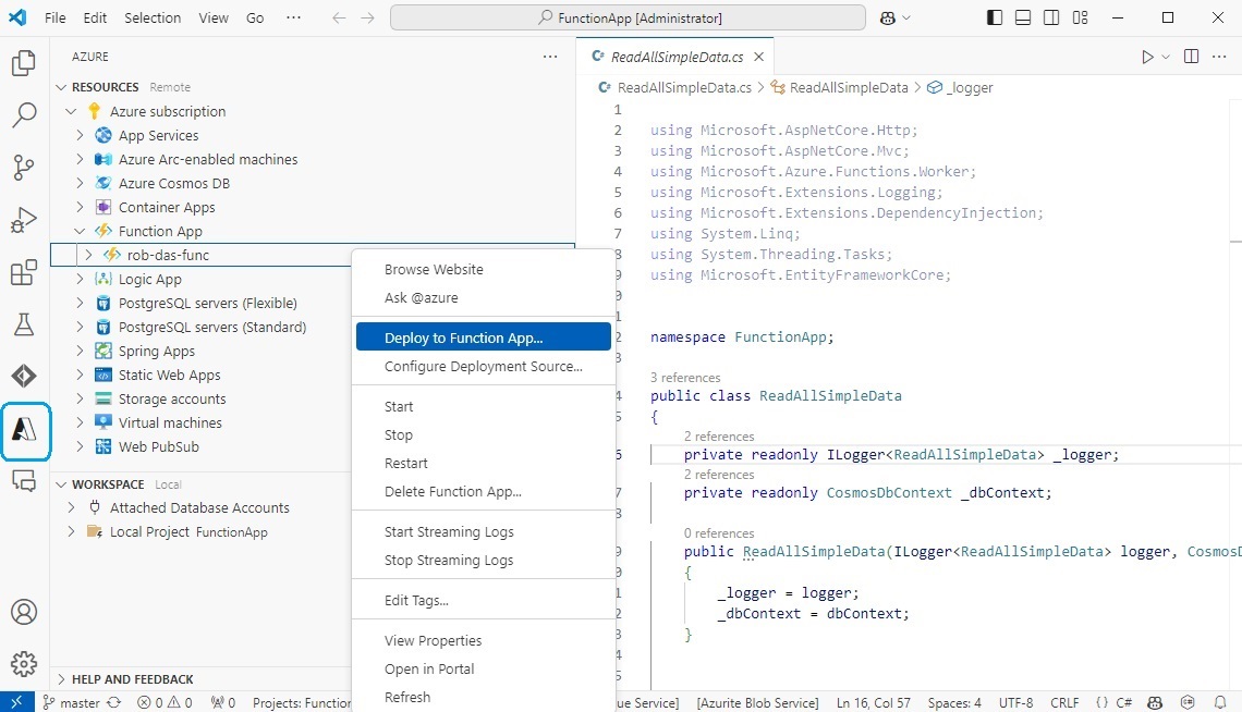 Deploy Function App VSCode